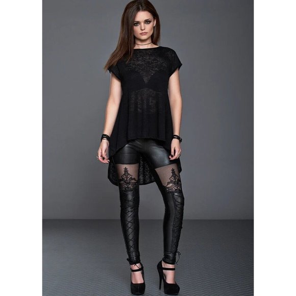 Punk Rave Pants - NEW PUNK RAVE MACBETH Faux Leather Goth LEGGINGS Size XXL Black